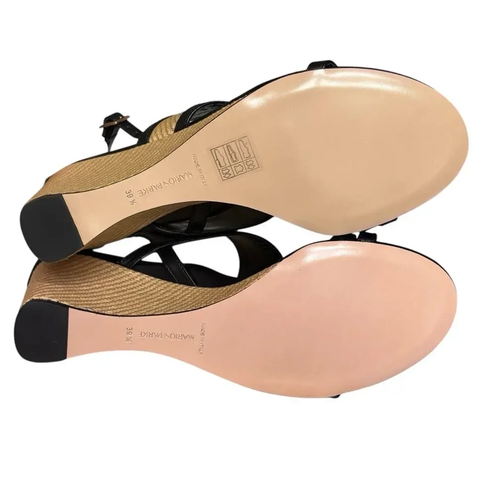 New With Box MARION PARKE Penny 70 Wedge Sandal 39.5‎ / US 9.5 Black Leather